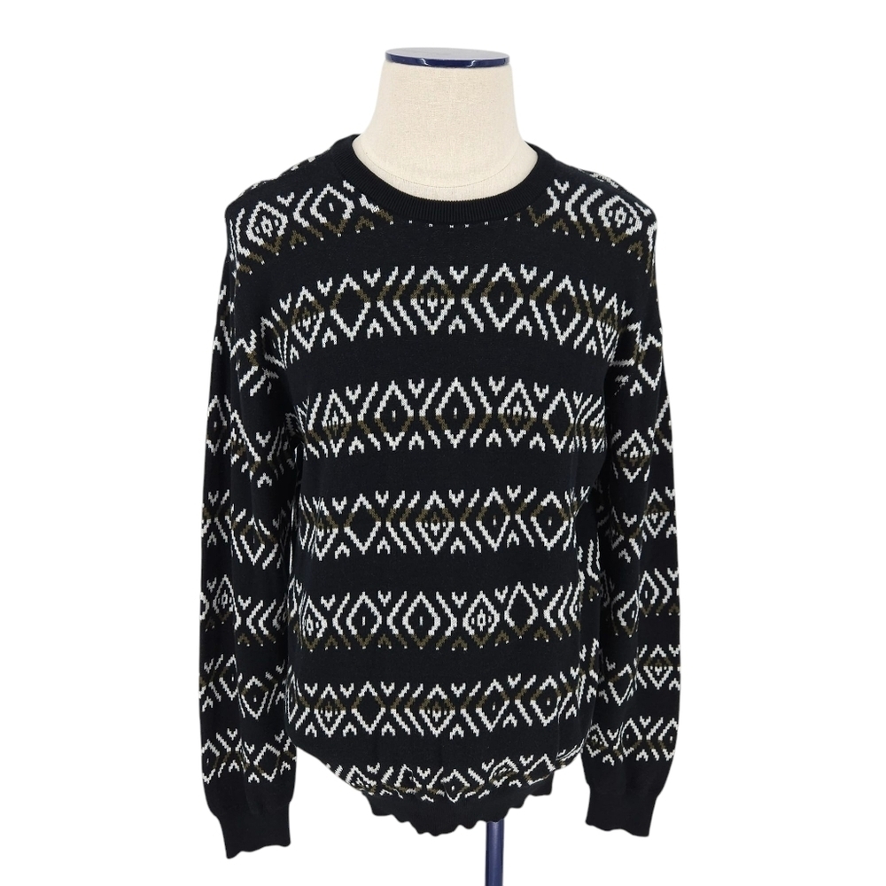 Sovereign Code 1917 Sweater Black Nordic Print Long Sleeve Crew Large